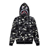 BAPE Shark Full Zip Camo Hoodie (Black & Grey Camo)