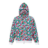 BAPE Shark Full Zip Camo Hoodie (Green, Red & Blue Multi-Camo)
