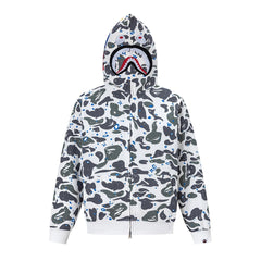 BAPE Shark Full Zip Camo Hoodie (White & Blue Paint Splatter Camo)