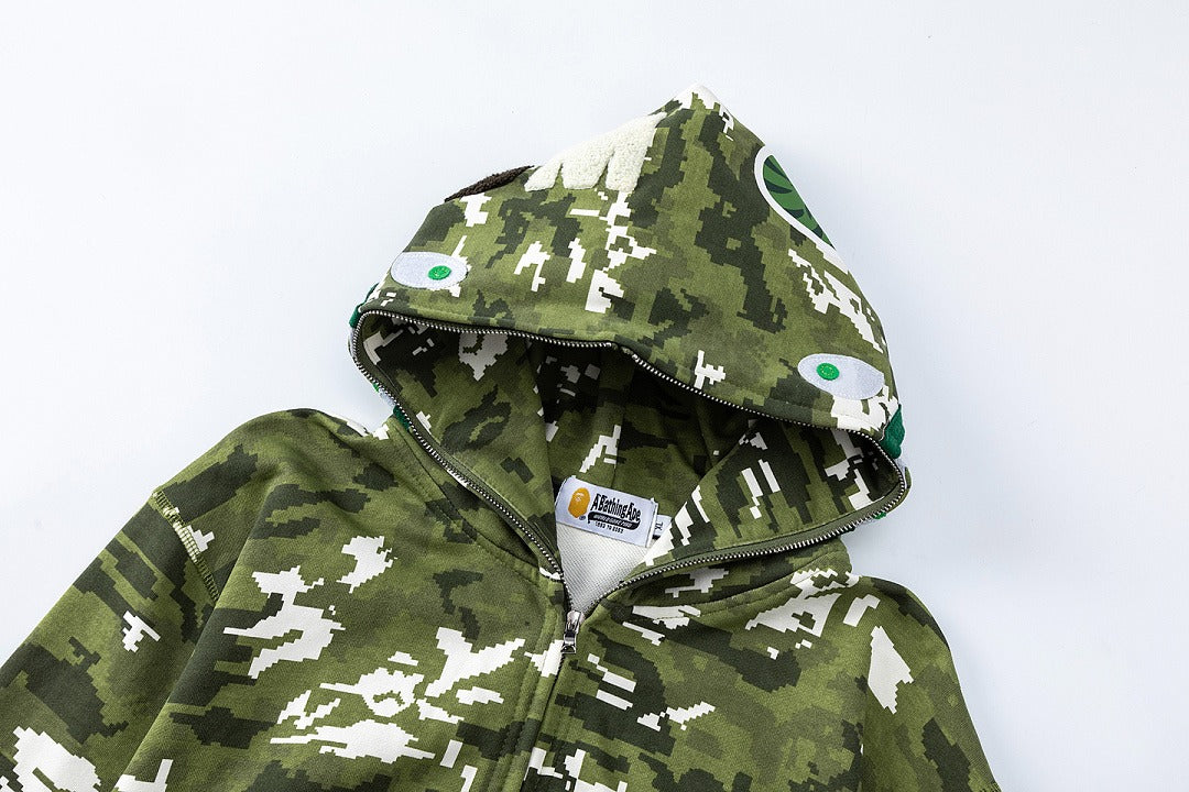 BAPE Shark Full Zip Snowflake Camo Hoodie (Green)